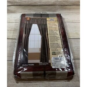 New Cabela's White River Alaskan Wildlife Maroon Gray Lined Valance 88 x 15 TbG